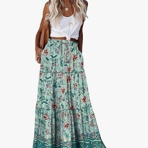 Floral Teal Maxi Skirt